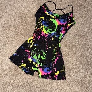 SHEIN Black Neon Paint-Splash Romper Jumpsuit